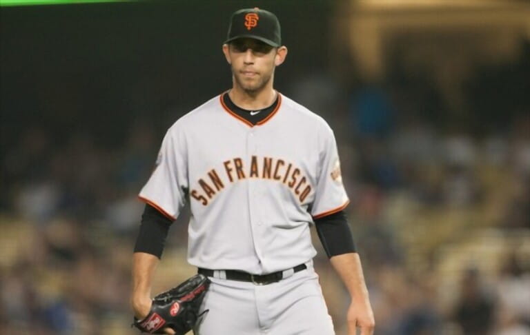 San Francisco Giants starting pitcher Madison Bumgarner #40 during the Major League Baseball game on Sept 22, 2011 at Dodger Stadium in Los Angeles, CA