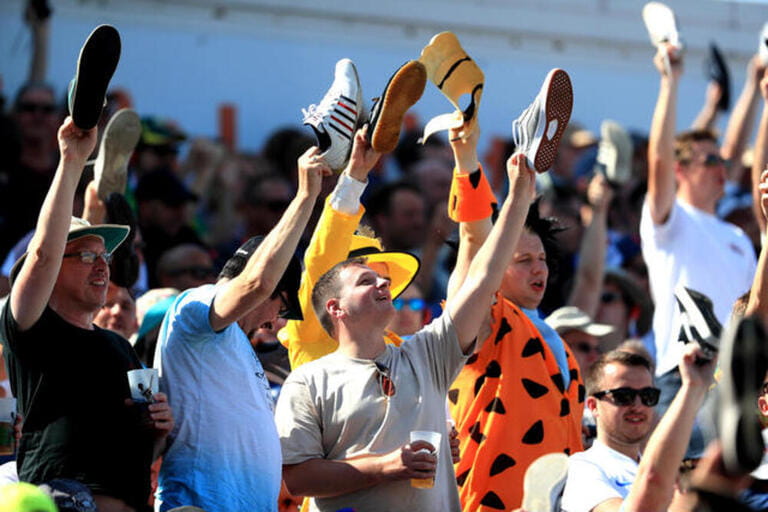 England fans show support for Ben Stokes by lifting their shoes up during day four of the third Ashes Test match at Headingley, Leeds. England fans show support for Ben Stokes by lifting their shoes up during day four of the third Ashes Test match at Headingley, Leeds.